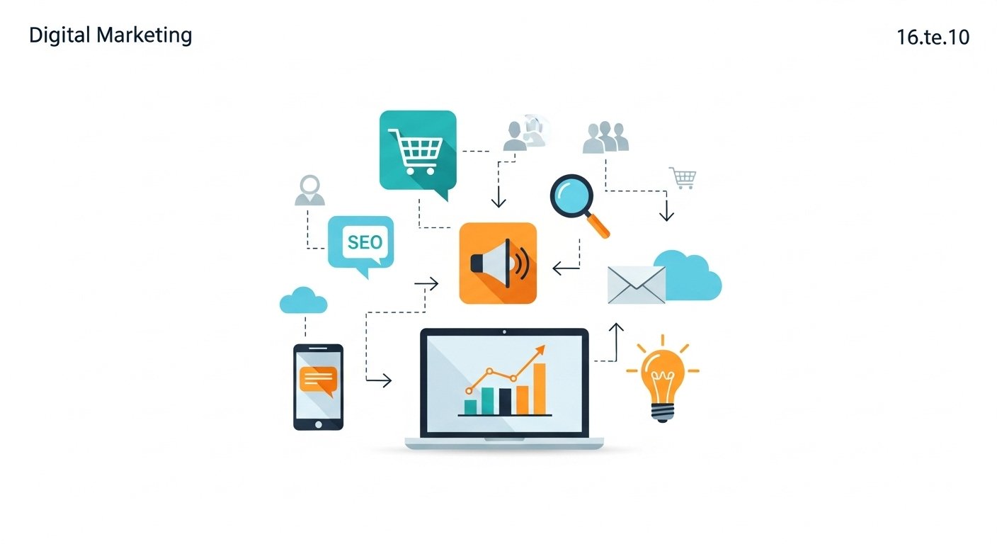 Illustration of various marketing automation tools and processes