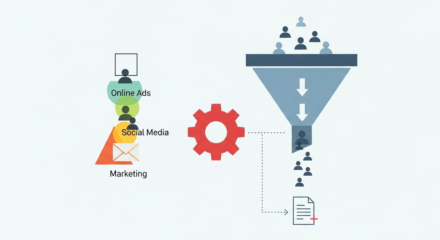 Bild zeigt Online-Marketing-Konzept mit Diagrammen und Grafiken